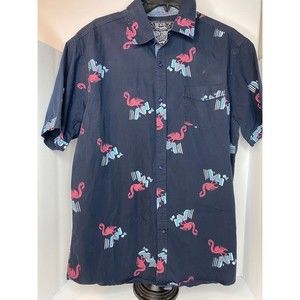 Broken Threads Flamingo Print Shirt Men's Size Large Short Sleeve Button Up